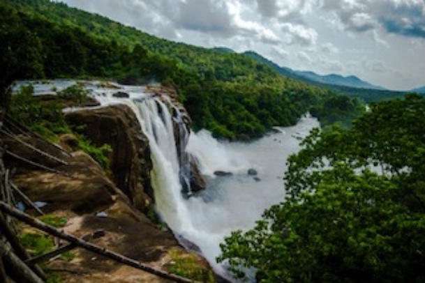 Athirapilly waterfall kerala topview in monsoon